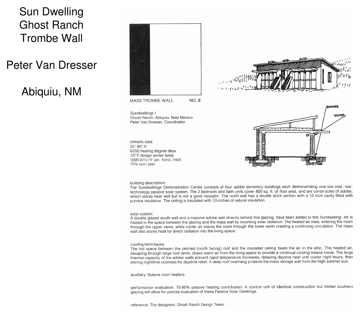 Sun Dwelling Ghost Ranch Trombe wall scheme with section drawing — Peter Van Dresser, Abiquiu, NM