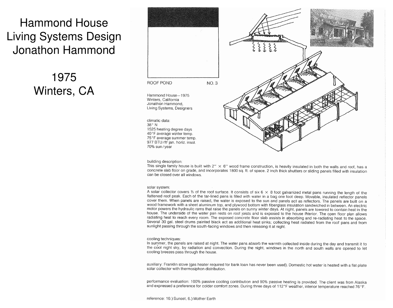 Hammond House axonometric diagram of passive solar design — Living Systems Design, Jonathon Hammond, Winters, CA, 1975