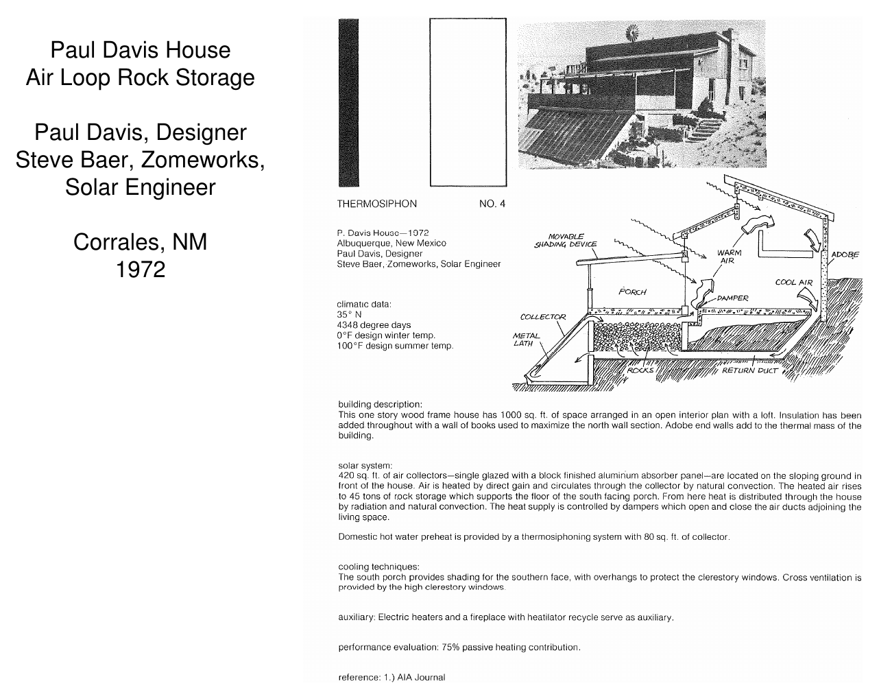 Paul Davis House air-loop rock-storage section diagram — Paul Davis, designer; Steve Baer, Zomeworks, solar engineer, Corrales, NM, 1972
