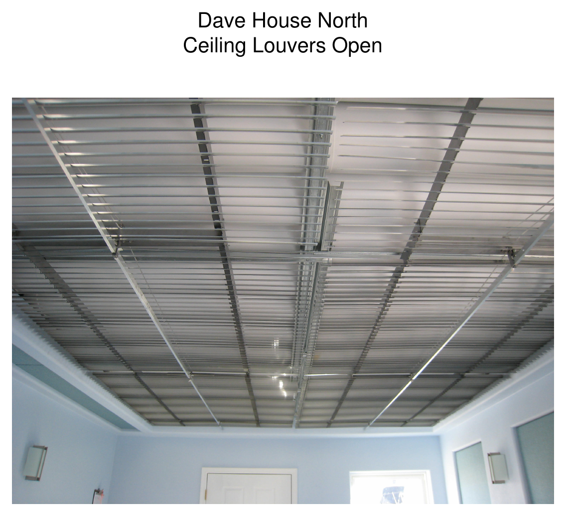Interior ceiling photograph of Dave House North with the ceiling louvers open