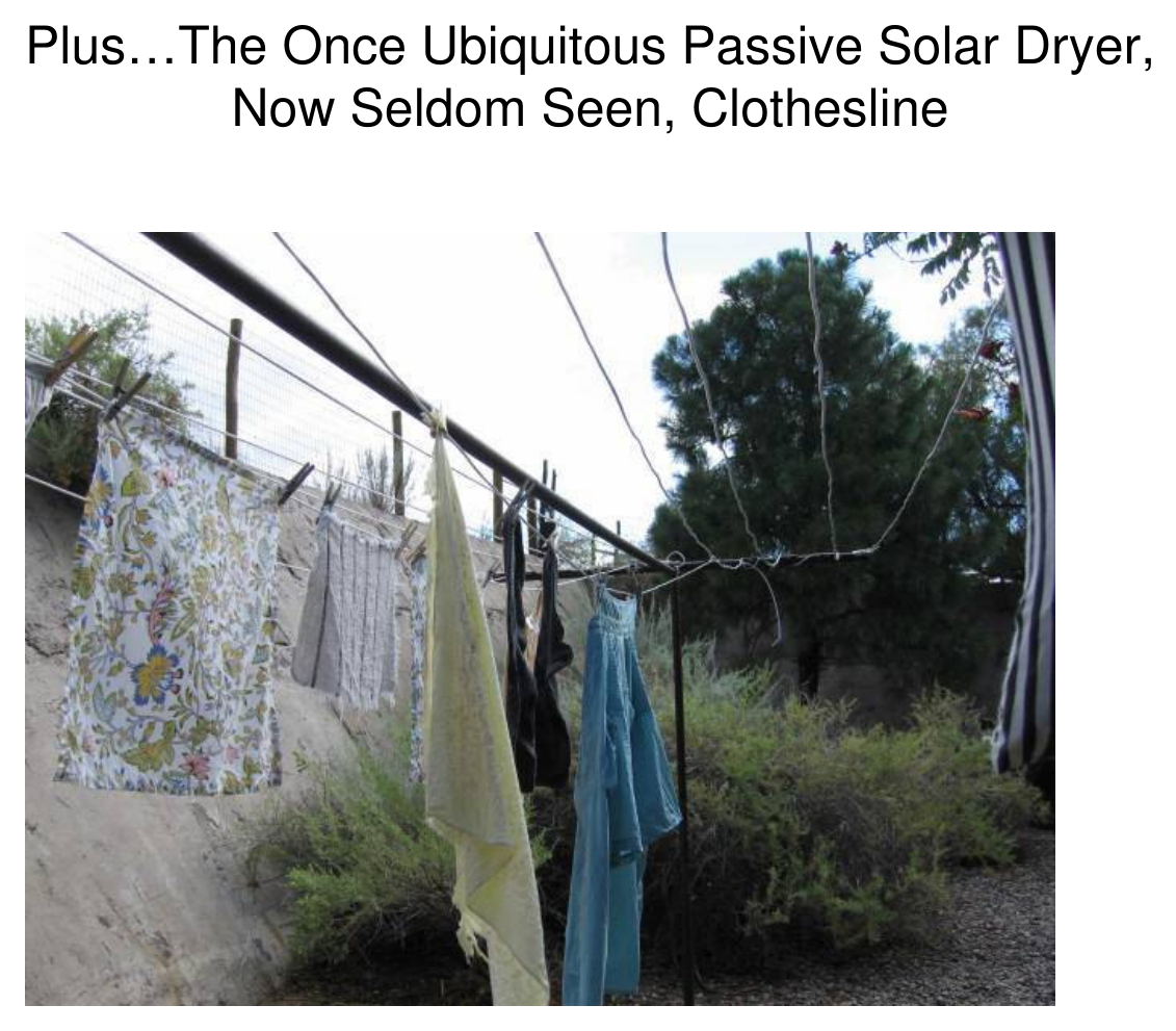 Photograph of laundry hanging on a clothesline — a passive solar dryer